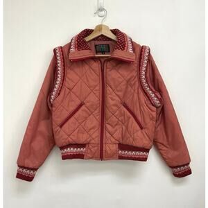 Vintage Brite N Sassy Retro 70s Quilted Knit Trim Bomber Padded Jacket - Small*
